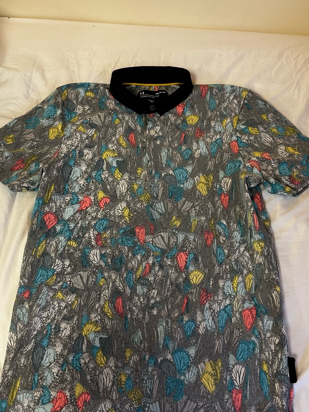 Under Armour Men's Gray Polo with Multicolor Floral Print and Black Collar